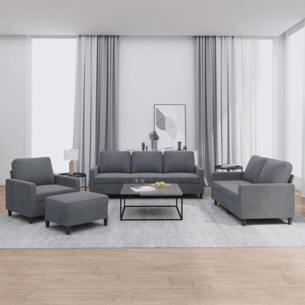 4 Piece Sofa Set with Cushions Dark Grey Velvet