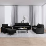 4 Piece Sofa Set with Cushions Black Velvet