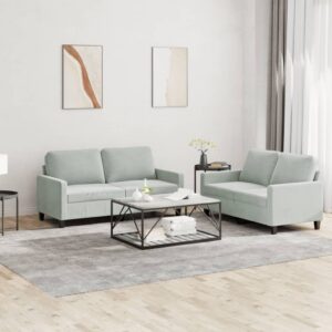 2 Piece Sofa Set with Cushions Light Grey Velvet