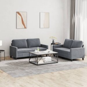 2 Piece Sofa Set with Cushions Dark Grey Velvet