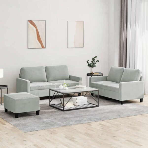 3 Piece Sofa Set with Cushions Light Grey Velvet