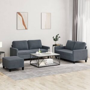 3 Piece Sofa Set with Cushions Dark Grey Velvet