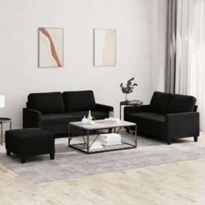 3 Piece Sofa Set with Cushions Black Velvet