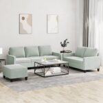 3 Piece Sofa Set with Cushions Light Grey Velvet