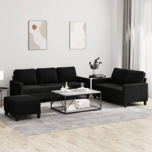 3 Piece Sofa Set with Cushions Black Velvet