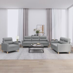 3 Piece Sofa Set with Cushions Light Grey Fabric