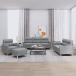 4 Piece Sofa Set with Cushions Light Grey Fabric