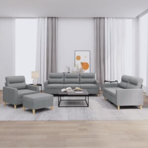 4 Piece Sofa Set with Cushions Light Grey Fabric