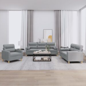 3 Piece Sofa Set with Pillows Light Grey Fabric