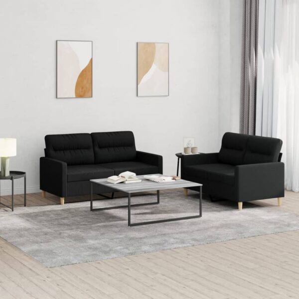 2 Piece Sofa Set with Cushions Black Fabric