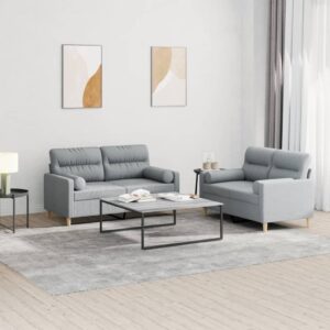 2 Piece Sofa Set with Pillows Light Grey Fabric