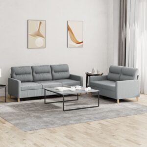 2 Piece Sofa Set with Cushions Light Grey Fabric