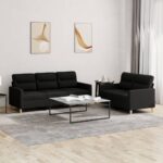 2 Piece Sofa Set with Cushions Black Fabric