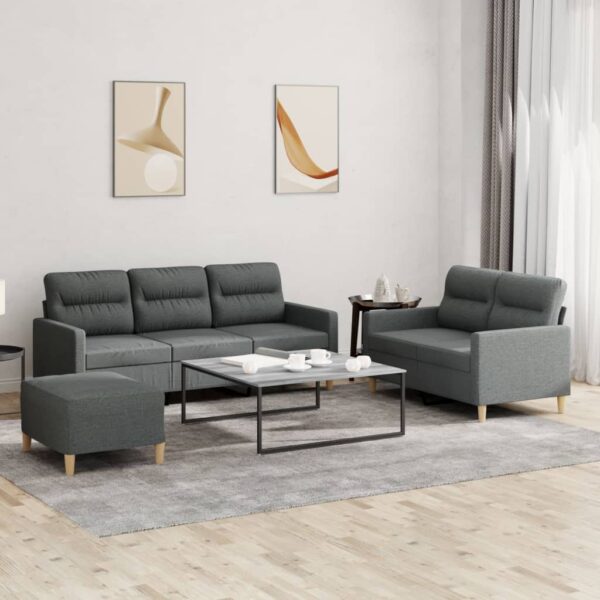 3 Piece Sofa Set with Cushions Dark Grey Fabric