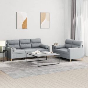 2 Piece Sofa Set with Pillows Light Grey Fabric