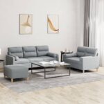 3 Piece Sofa Set with Pillows Light Grey Fabric