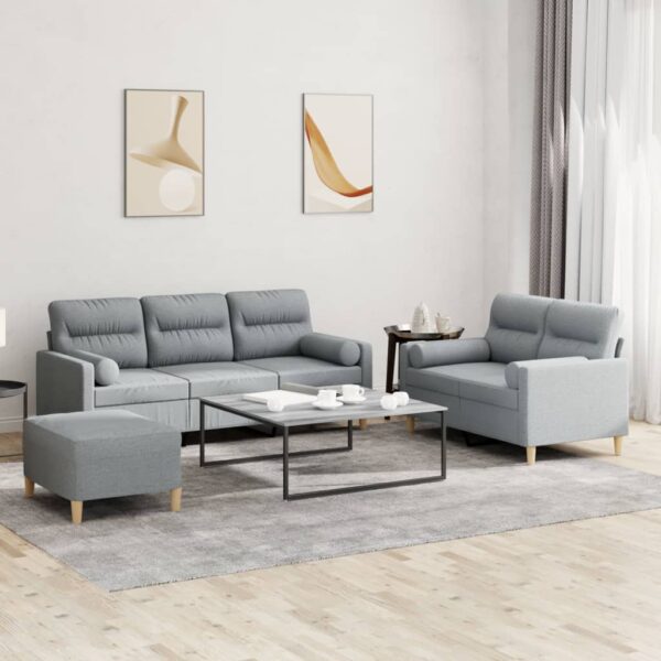 3 Piece Sofa Set with Pillows Light Grey Fabric