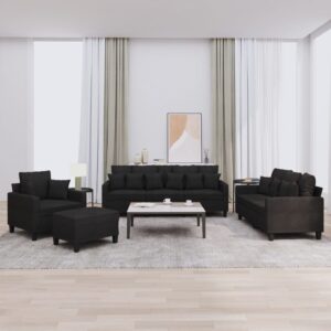 4 Piece Sofa Set with Pillows Black Fabric