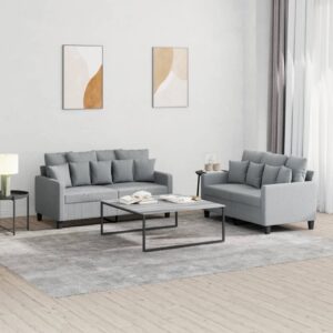 2 Piece Sofa Set with Cushions Light Grey Fabric