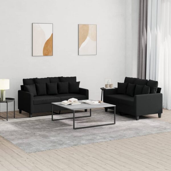 2 Piece Sofa Set with Cushions Black Fabric