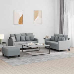 3 Piece Sofa Set with Cushions Light Grey Fabric