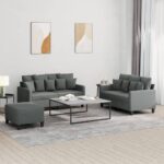 3 Piece Sofa Set with Cushions Dark Grey Fabric