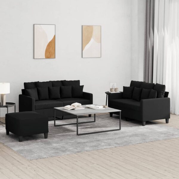 3 Piece Sofa Set with Cushions Black Fabric