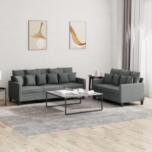 2 Piece Sofa Set with Cushions Dark Grey Fabric