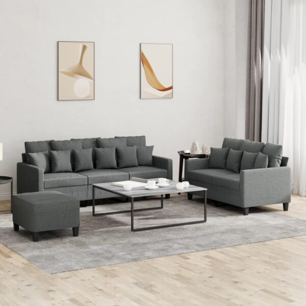 3 Piece Sofa Set with Cushions Dark Grey Fabric