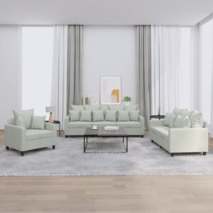 3 Piece Sofa Set with Cushions Light Grey Velvet