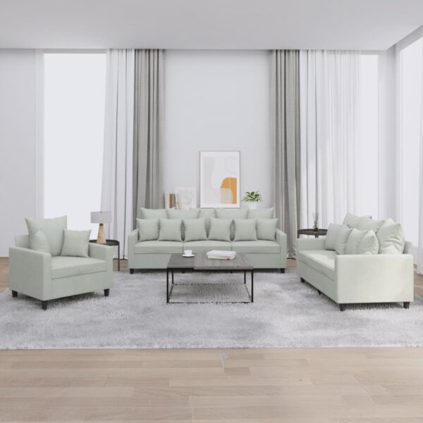 3 Piece Sofa Set with Cushions Light Grey Velvet