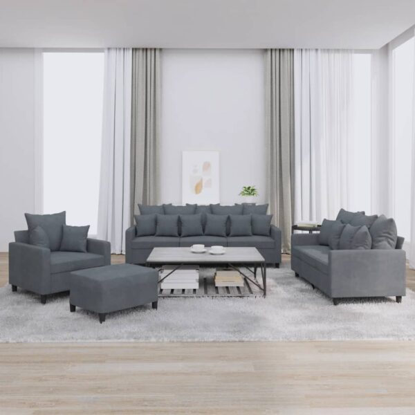 4 Piece Sofa Set with Cushions Dark Grey Velvet