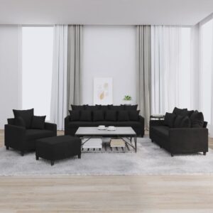 4 Piece Sofa Set with Cushions Black Velvet