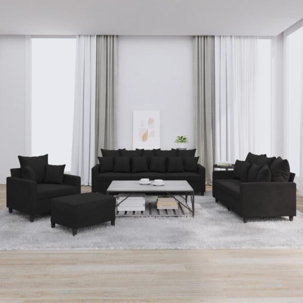 4 Piece Sofa Set with Cushions Black Velvet