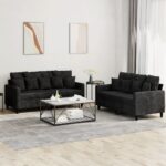 2 Piece Sofa Set with Cushions Black Velvet