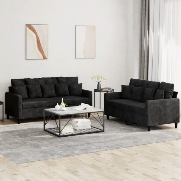 2 Piece Sofa Set with Cushions Black Velvet