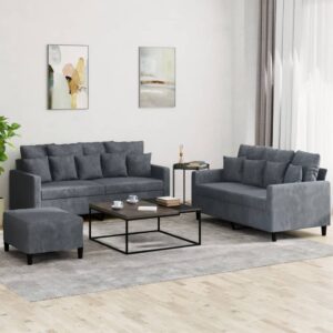 3 Piece Sofa Set with Cushions Dark Grey Velvet