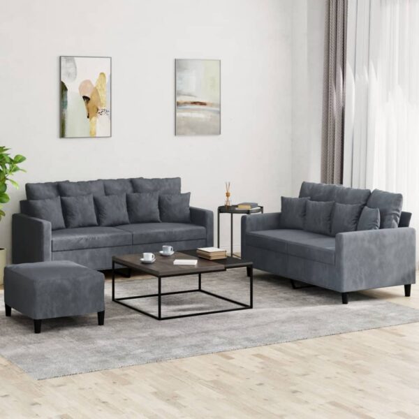 3 Piece Sofa Set with Cushions Dark Grey Velvet