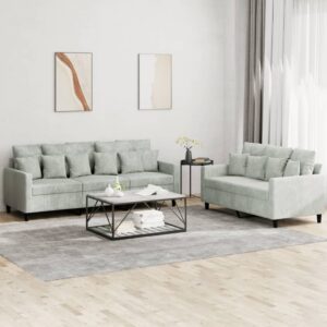 2 Piece Sofa Set with Cushions Light Grey Velvet