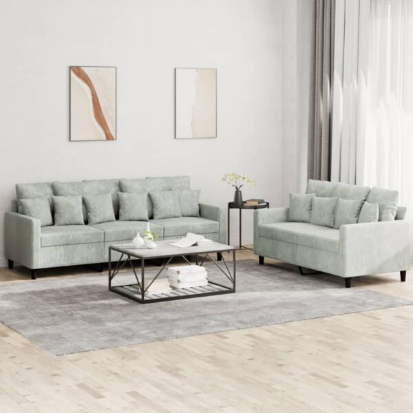 2 Piece Sofa Set with Cushions Light Grey Velvet