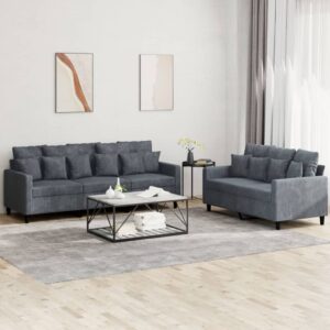 2 Piece Sofa Set with Cushions Dark Grey Velvet