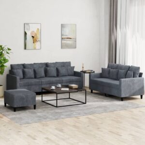 3 Piece Sofa Set with Cushions Dark Grey Velvet