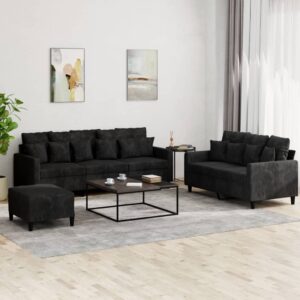 3 Piece Sofa Set with Cushions Black Velvet