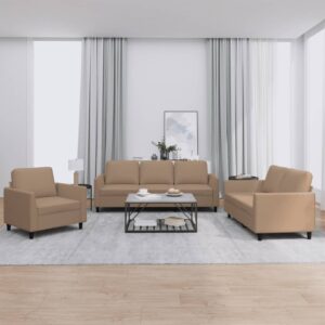 3 Piece Sofa Set with Cushions Cappuccino Faux Leather