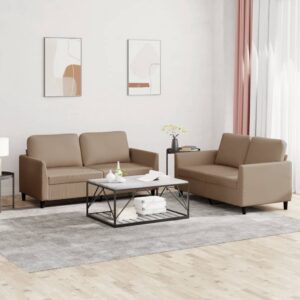 2 Piece Sofa Set with Cushions Cappuccino Faux Leather