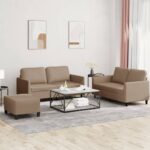 3 Piece Sofa Set with Cushions Cappuccino Faux Leather