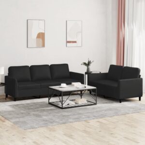 2 Piece Sofa Set with Cushions Black Faux Leather