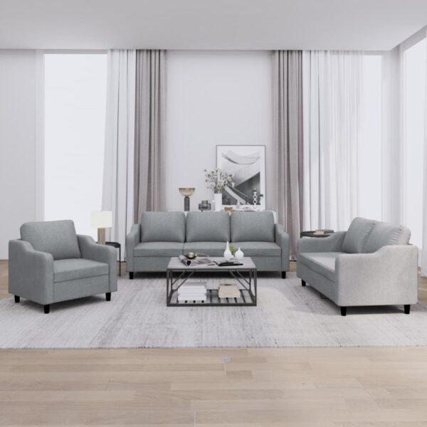 3 Piece Sofa Set with Cushions Light Grey Fabric