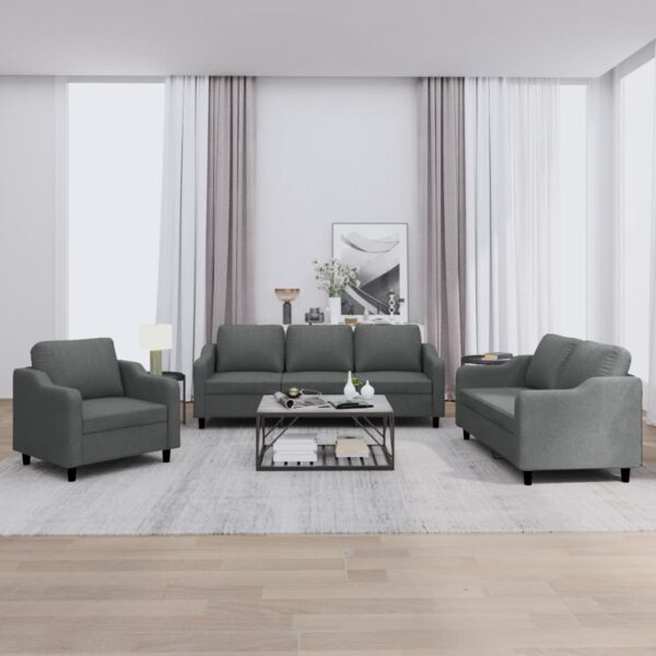 3 Piece Sofa Set with Cushions Dark Grey Fabric