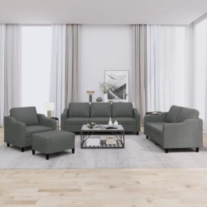 4 Piece Sofa Set with Cushions Dark Grey Fabric